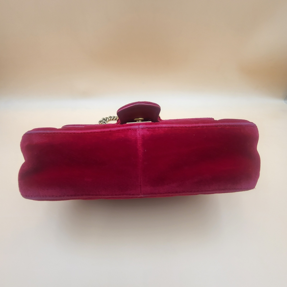 GUCCI Velvet Matelasse Mini GG Marmont Shoulder Crossbody Bag Hibiscus Red,Auth. - Picture 10 of 15